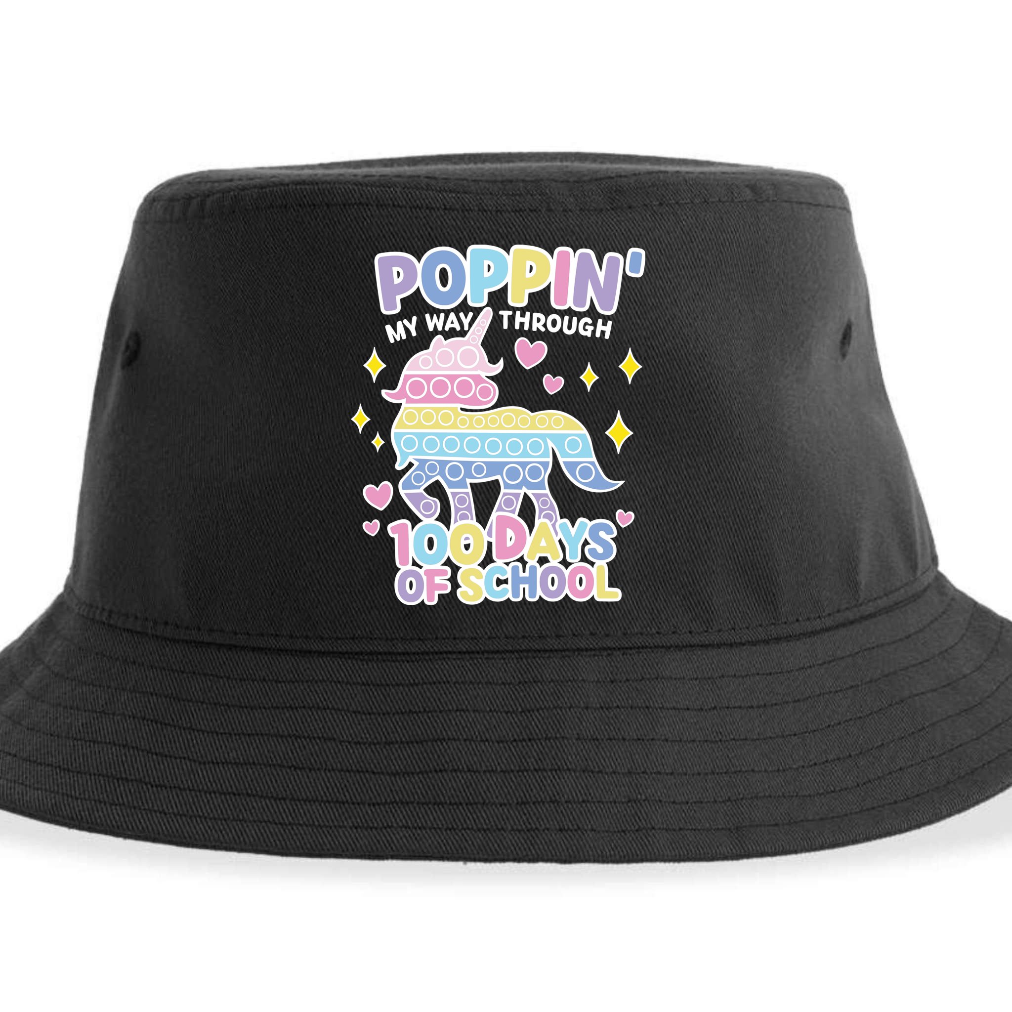 Poppin' My Way Through 100 Days Of School Rainbow Unicorn Fidget Toy Sustainable Bucket Hat