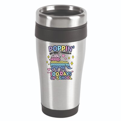 Poppin' My Way Through 100 Days Of School Rainbow Unicorn Fidget Toy 16oz Travel Tumbler