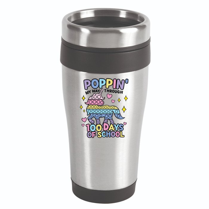 Poppin' My Way Through 100 Days Of School Rainbow Unicorn Fidget Toy 16oz Travel Tumbler