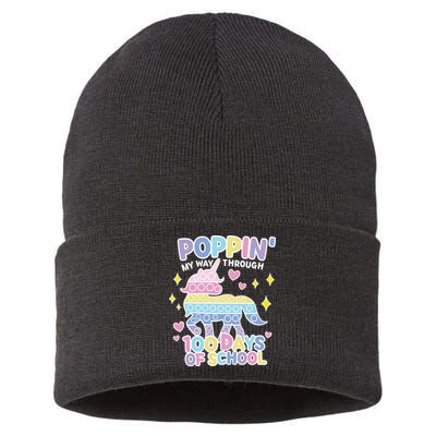 Poppin' My Way Through 100 Days Of School Rainbow Unicorn Fidget Toy Sustainable Knit Beanie