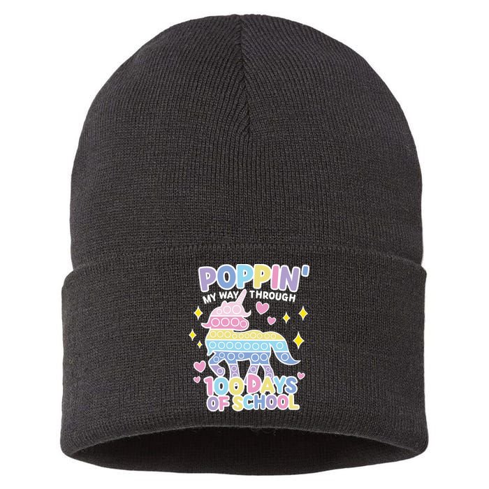 Poppin' My Way Through 100 Days Of School Rainbow Unicorn Fidget Toy Sustainable Knit Beanie