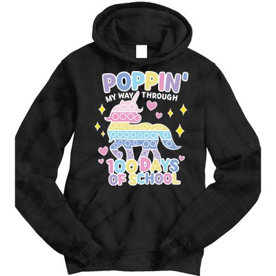 Poppin' My Way Through 100 Days Of School Rainbow Unicorn Fidget Toy Tie Dye Hoodie