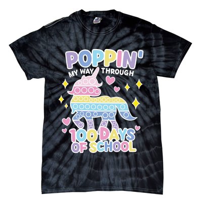 Poppin' My Way Through 100 Days Of School Rainbow Unicorn Fidget Toy Tie-Dye T-Shirt