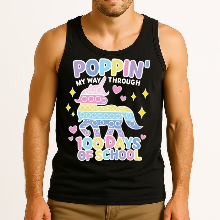 Poppin' My Way Through 100 Days Of School Rainbow Unicorn Fidget Toy Tank Top