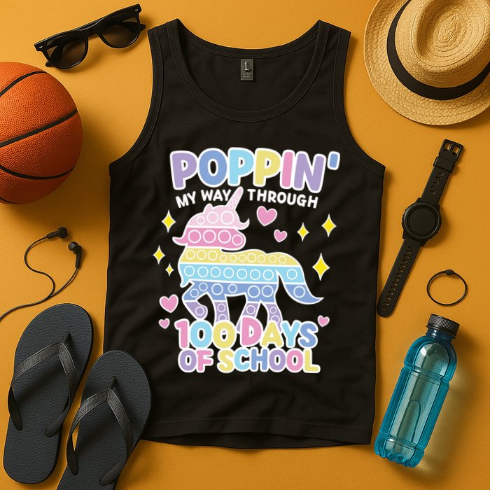 Poppin' My Way Through 100 Days Of School Rainbow Unicorn Fidget Toy Tank Top