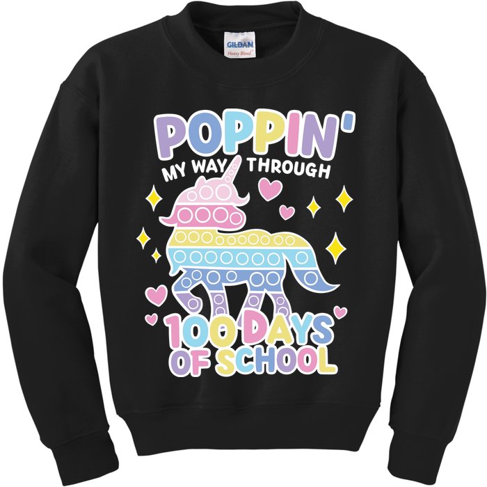 Poppin' My Way Through 100 Days Of School Rainbow Unicorn Fidget Toy Kids Sweatshirt