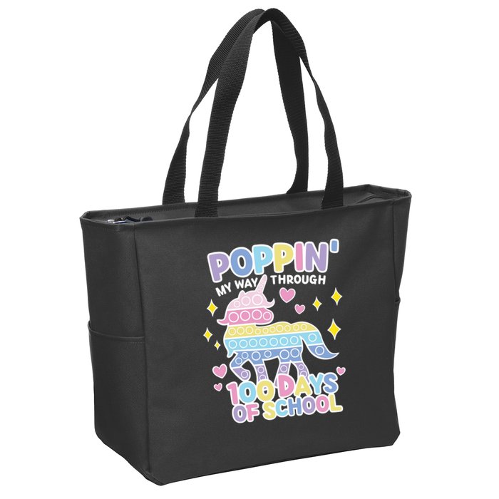 Poppin' My Way Through 100 Days Of School Rainbow Unicorn Fidget Toy Zip Tote Bag