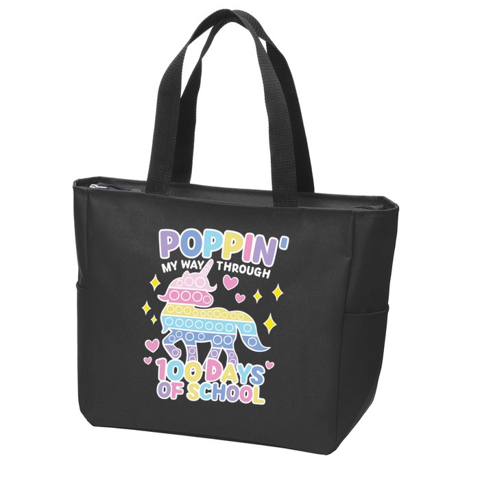 Poppin' My Way Through 100 Days Of School Rainbow Unicorn Fidget Toy Zip Tote Bag