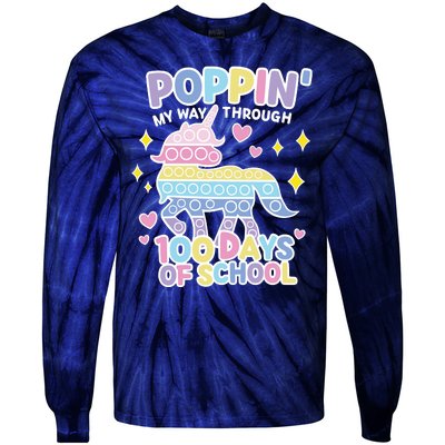 Poppin' My Way Through 100 Days Of School Rainbow Unicorn Fidget Toy Tie-Dye Long Sleeve Shirt