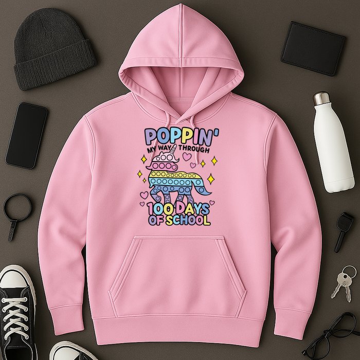 Poppin' My Way Through 100 Days Of School Rainbow Unicorn Fidget Toy Hoodie