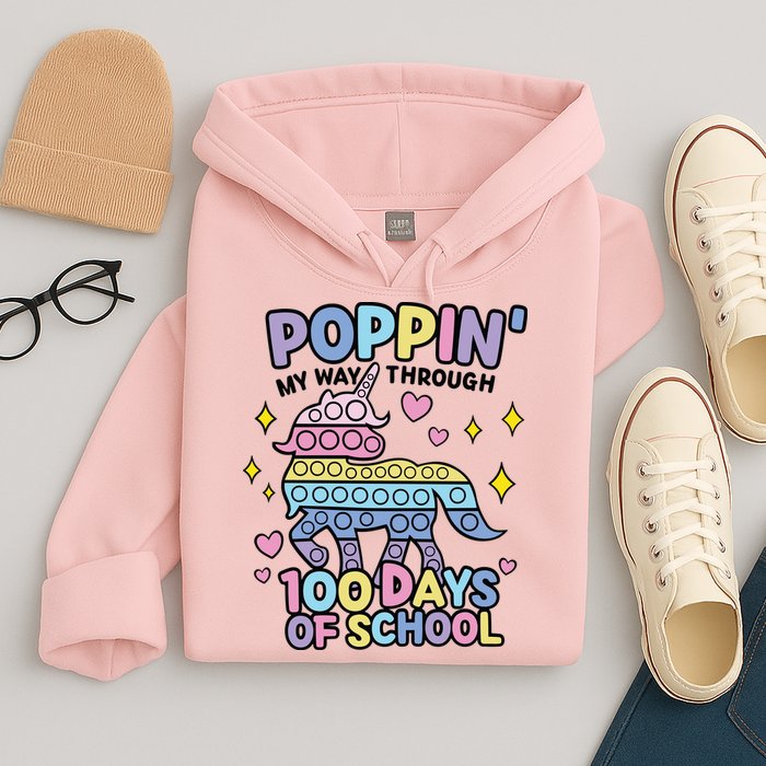 Poppin' My Way Through 100 Days Of School Rainbow Unicorn Fidget Toy Hoodie