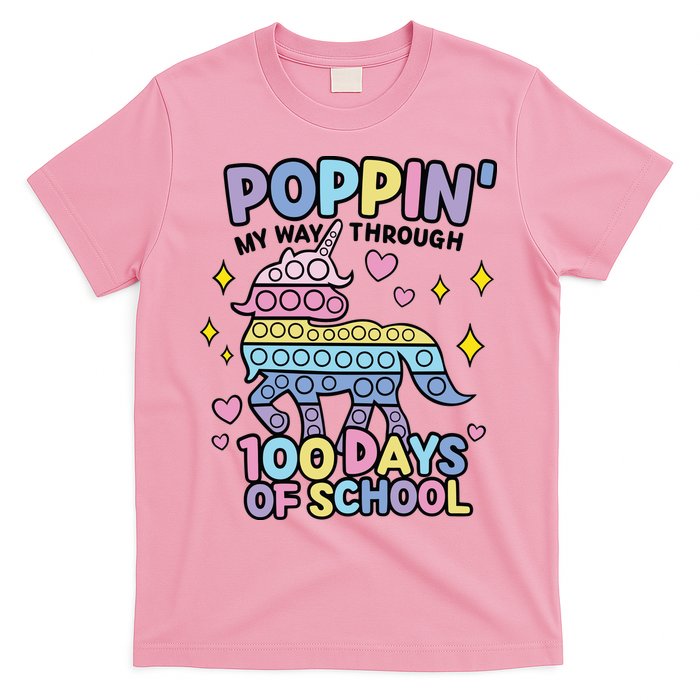 Poppin' My Way Through 100 Days Of School Rainbow Unicorn Fidget Toy T-Shirt