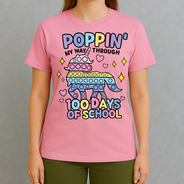 Poppin' My Way Through 100 Days Of School Rainbow Unicorn Fidget Toy T-Shirt