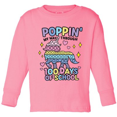 Poppin' My Way Through 100 Days Of School Rainbow Unicorn Fidget Toy Toddler Long Sleeve Shirt