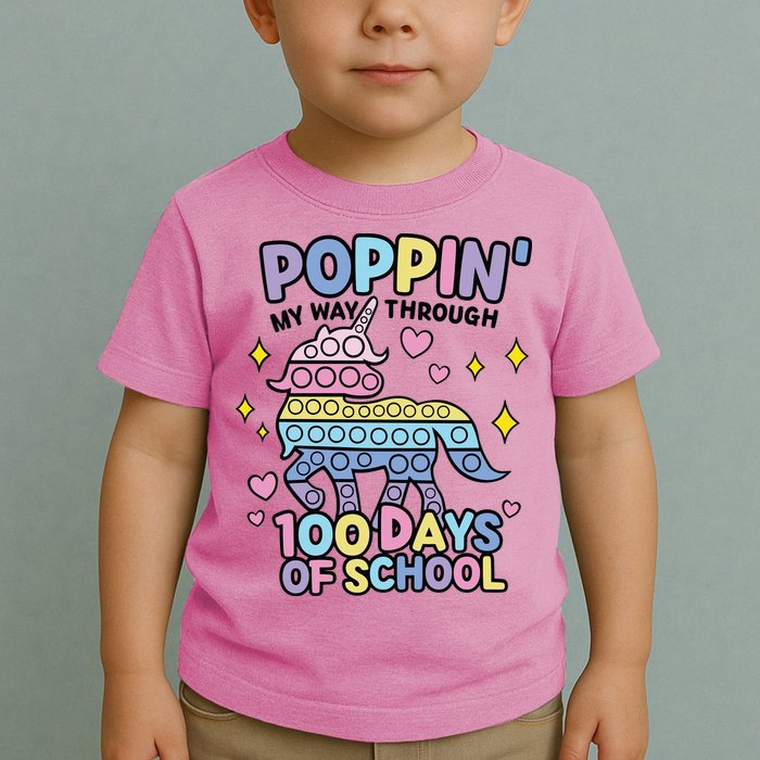 Poppin' My Way Through 100 Days Of School Rainbow Unicorn Fidget Toy Toddler T-Shirt