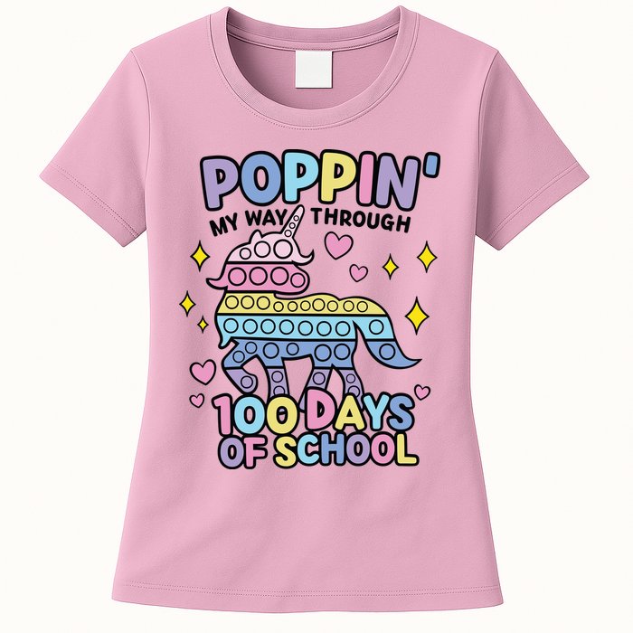 Poppin' My Way Through 100 Days Of School Rainbow Unicorn Fidget Toy Womens T-Shirt