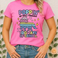 Poppin' My Way Through 100 Days Of School Rainbow Unicorn Fidget Toy Womens T-Shirt