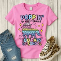 Poppin' My Way Through 100 Days Of School Rainbow Unicorn Fidget Toy Womens T-Shirt