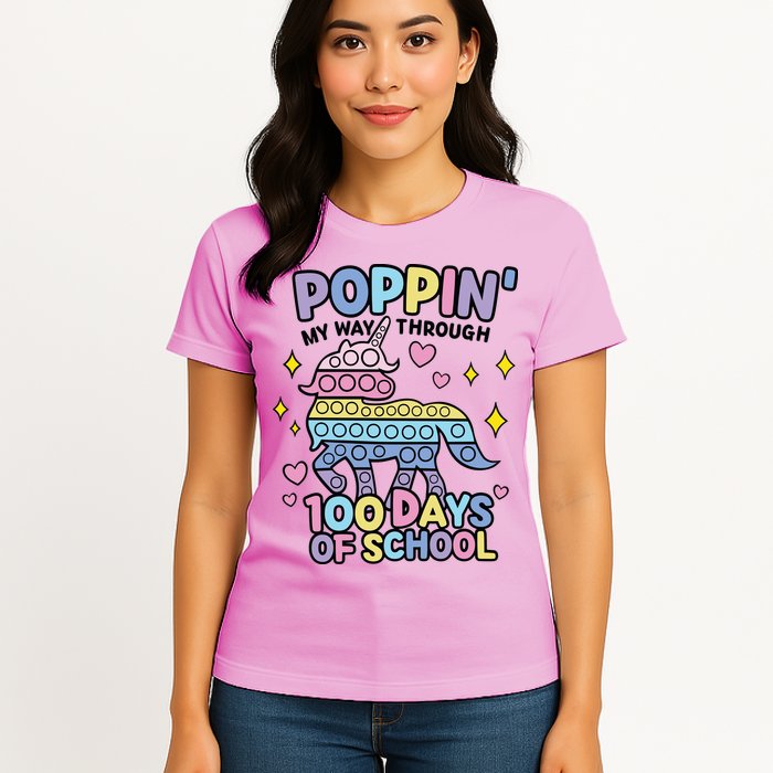 Poppin' My Way Through 100 Days Of School Rainbow Unicorn Fidget Toy Womens T-Shirt