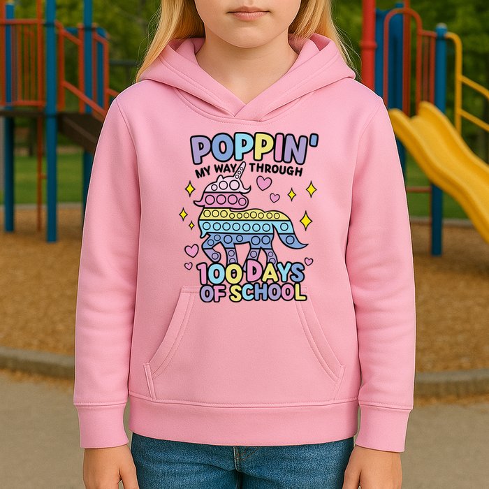 Poppin' My Way Through 100 Days Of School Rainbow Unicorn Fidget Toy Kids Hoodie