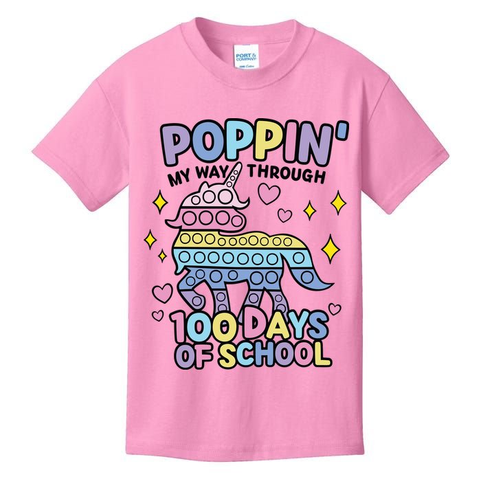 Poppin' My Way Through 100 Days Of School Rainbow Unicorn Fidget Toy Kids T-Shirt