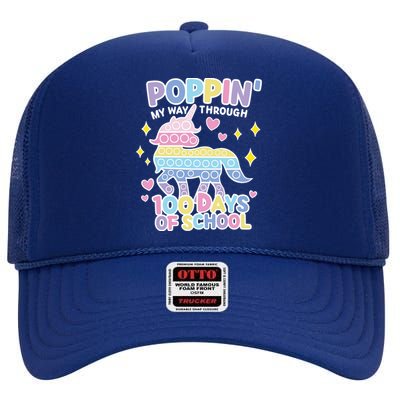 Poppin' My Way Through 100 Days Of School Rainbow Unicorn Fidget Toy High Crown Mesh Back Trucker Hat