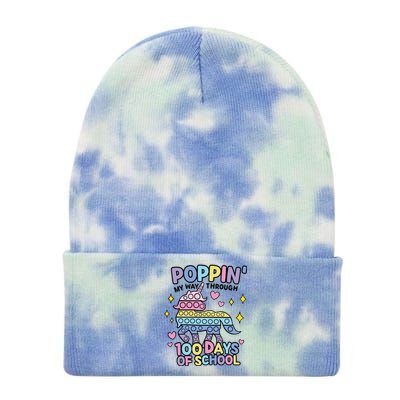 Poppin' My Way Through 100 Days Of School Rainbow Unicorn Fidget Toy Tie Dye 12in Knit Beanie