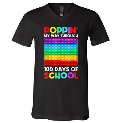 Poppin' My Way Through 100 Days Of School Happy 100th Day V-Neck T-Shirt