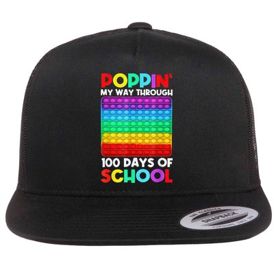 Poppin' My Way Through 100 Days Of School Happy 100th Day Flat Bill Trucker Hat