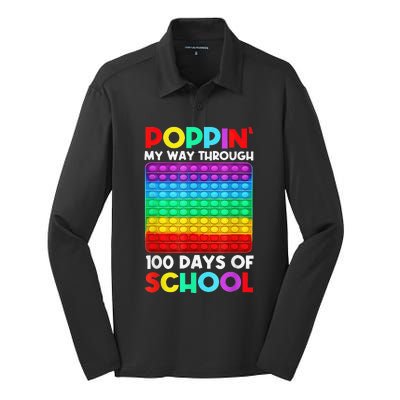 Poppin' My Way Through 100 Days Of School Happy 100th Day Silk Touch Performance Long Sleeve Polo