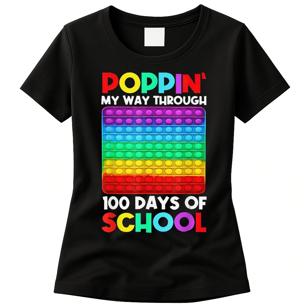 Poppin' My Way Through 100 Days Of School Happy 100th Day Womens T-Shirt