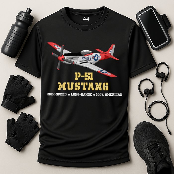 P51 Mustang World War Ii Fighter Bomber Cooling Performance Crew T-Shirt
