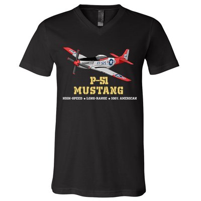 P51 Mustang World War Ii Fighter Bomber V-Neck T-Shirt