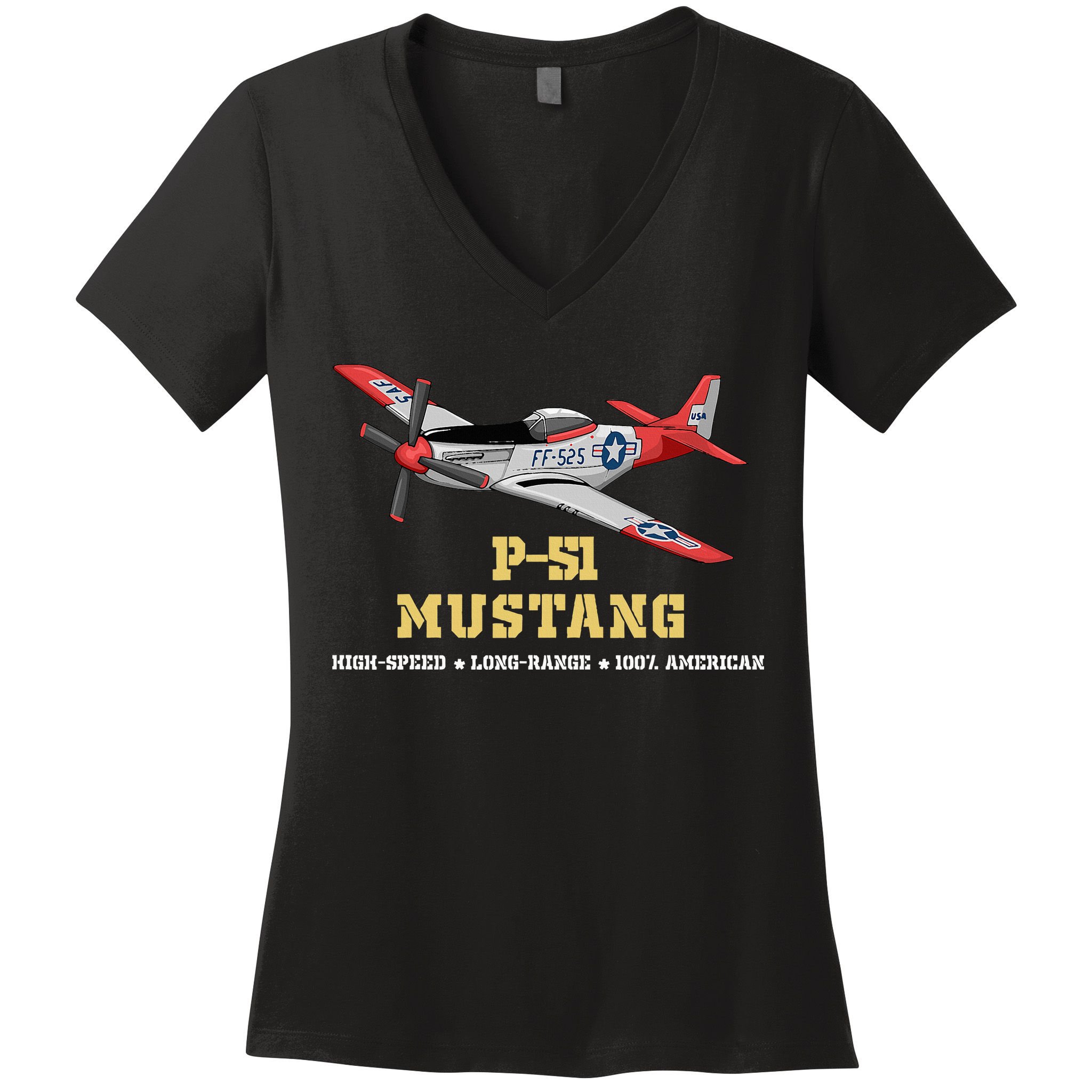 P51 Mustang World War Ii Fighter Bomber Women's V-Neck T-Shirt