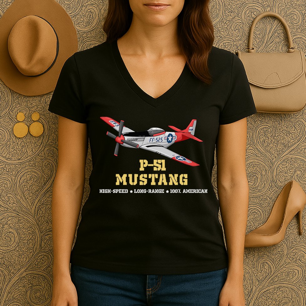P51 Mustang World War Ii Fighter Bomber Women's V-Neck T-Shirt