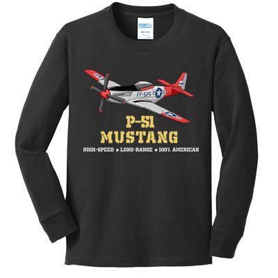 P51 Mustang World War Ii Fighter Bomber Kids Long Sleeve Shirt