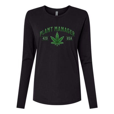 Plant Manager Weed Leaf Cannabis Marijuana Stoner 420 USA Womens Cotton Relaxed Long Sleeve T-Shirt