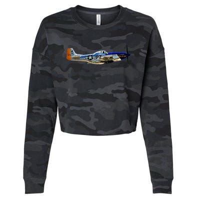 P51 Mustang WWII Fighter Plane US Military Aviation History Cropped Pullover Crew