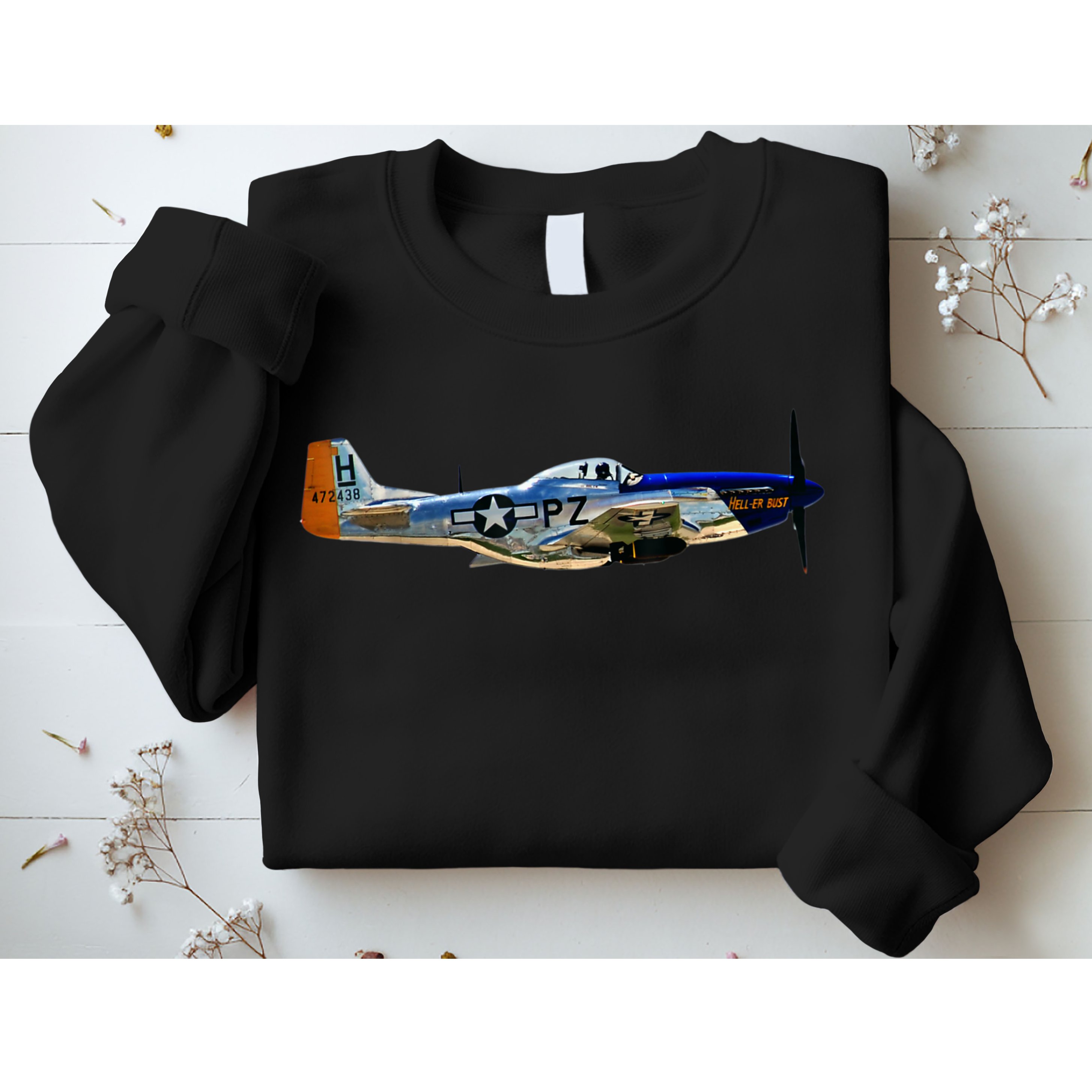 P51 Mustang WWII Fighter Plane US Military Aviation History Sweatshirt