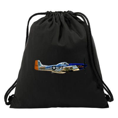 P51 Mustang WWII Fighter Plane US Military Aviation History Drawstring Bag