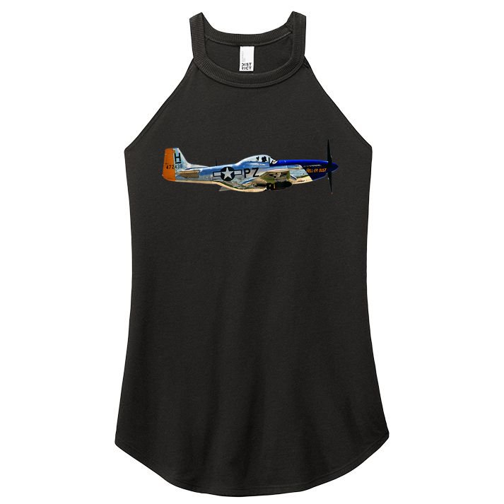 P51 Mustang WWII Fighter Plane US Military Aviation History Women's Perfect Tri Rocker Tank