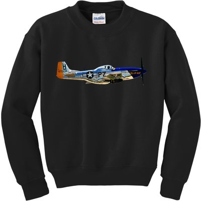 P51 Mustang WWII Fighter Plane US Military Aviation History Kids Sweatshirt