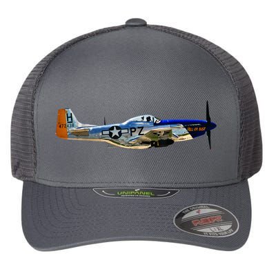 P51 Mustang WWII Fighter Plane US Military Aviation History Flexfit Unipanel Trucker Cap