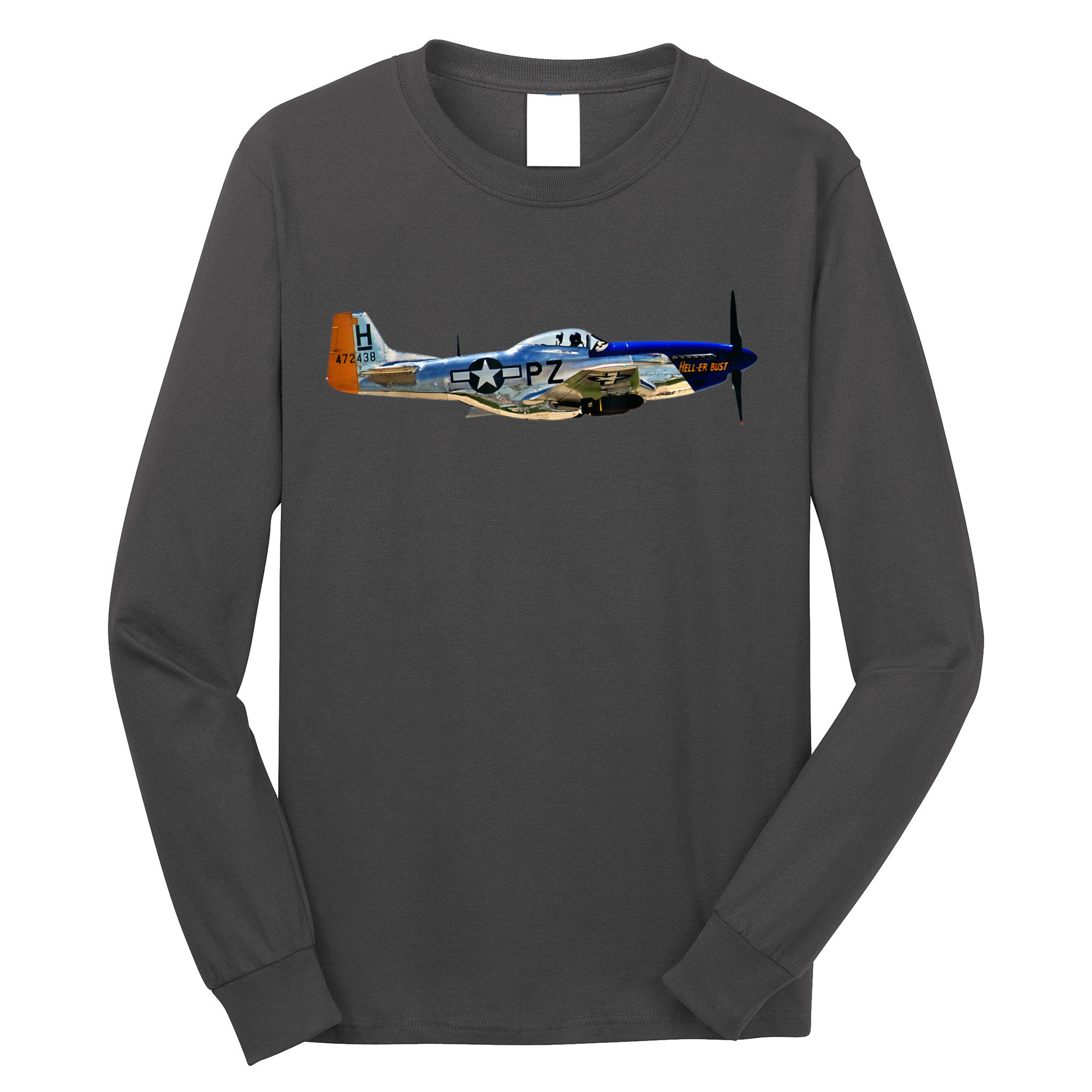 P51 Mustang WWII Fighter Plane US Military Aviation History Long Sleeve Shirt