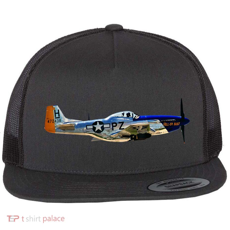 P51 Mustang WWII Fighter Plane US Military Aviation History Flat Bill Trucker Hat