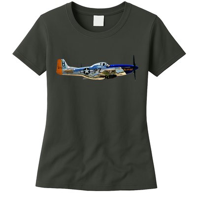 P51 Mustang WWII Fighter Plane US Military Aviation History Womens T-Shirt