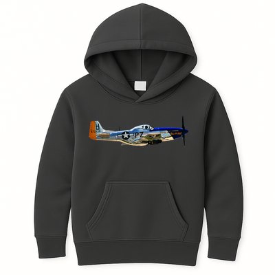 P51 Mustang WWII Fighter Plane US Military Aviation History Kids Hoodie