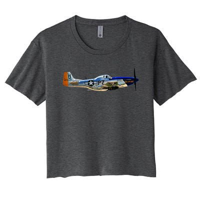 P51 Mustang WWII Fighter Plane US Military Aviation History Women's Crop Top Tee