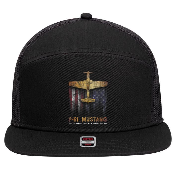 P51 Mustang WWII Fighter Plane 7 Panel Mesh Trucker Snapback Hat