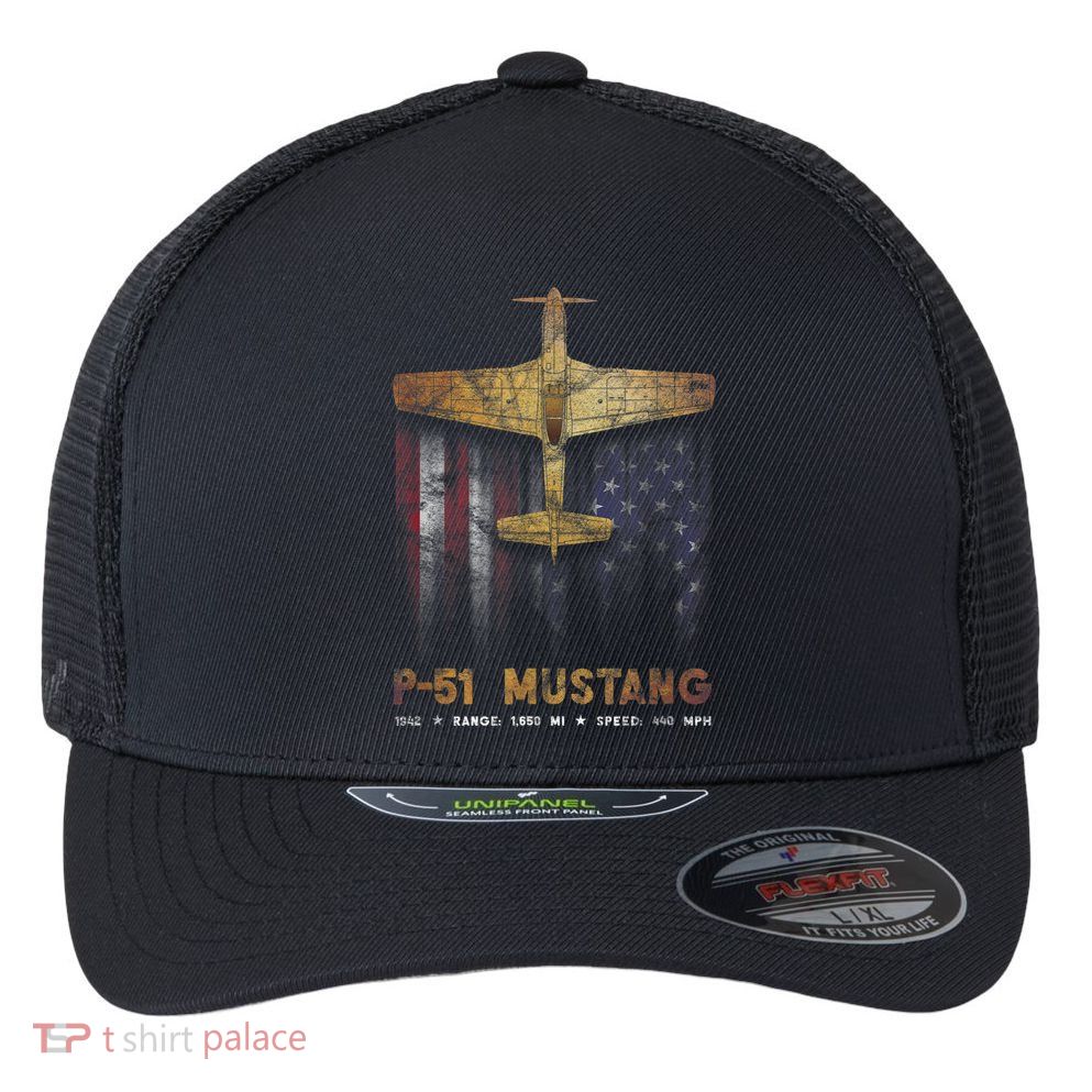 P51 Mustang WWII Fighter Plane Flexfit Unipanel Trucker Cap